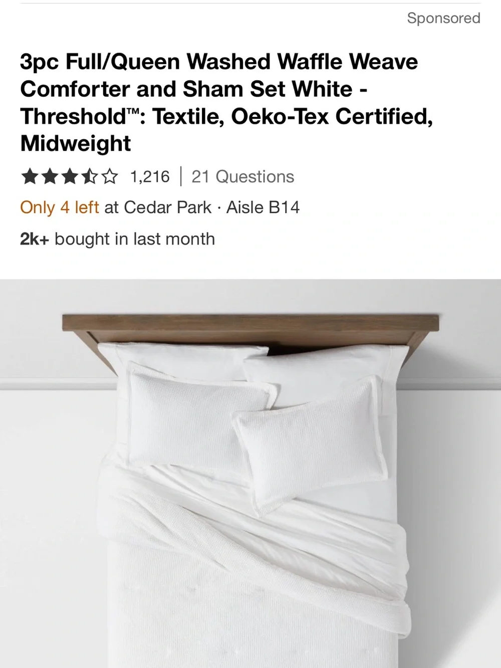 Threshold White Waffle-Texture Comforter Set with Blue Accent Pillow